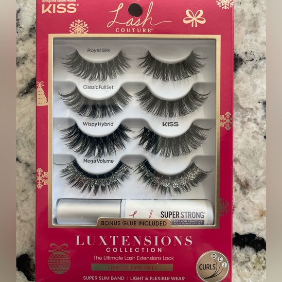NIB Kiss Luxtensions Collection Lashes Super Slim Band Lgt. Weight 4 Pair w/Glue - Picture 2 of 4